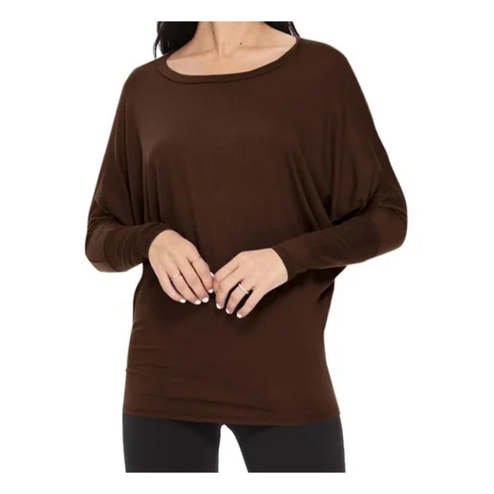 Bellino Clothing Brown Bateau Neck Long Sleeve Top